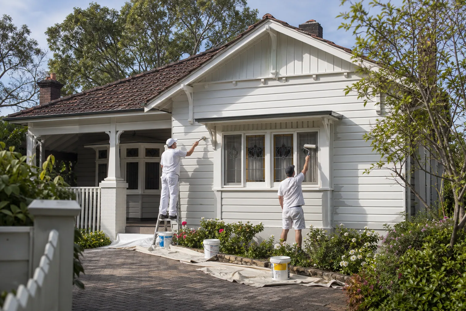Painters repainting an Albany family home