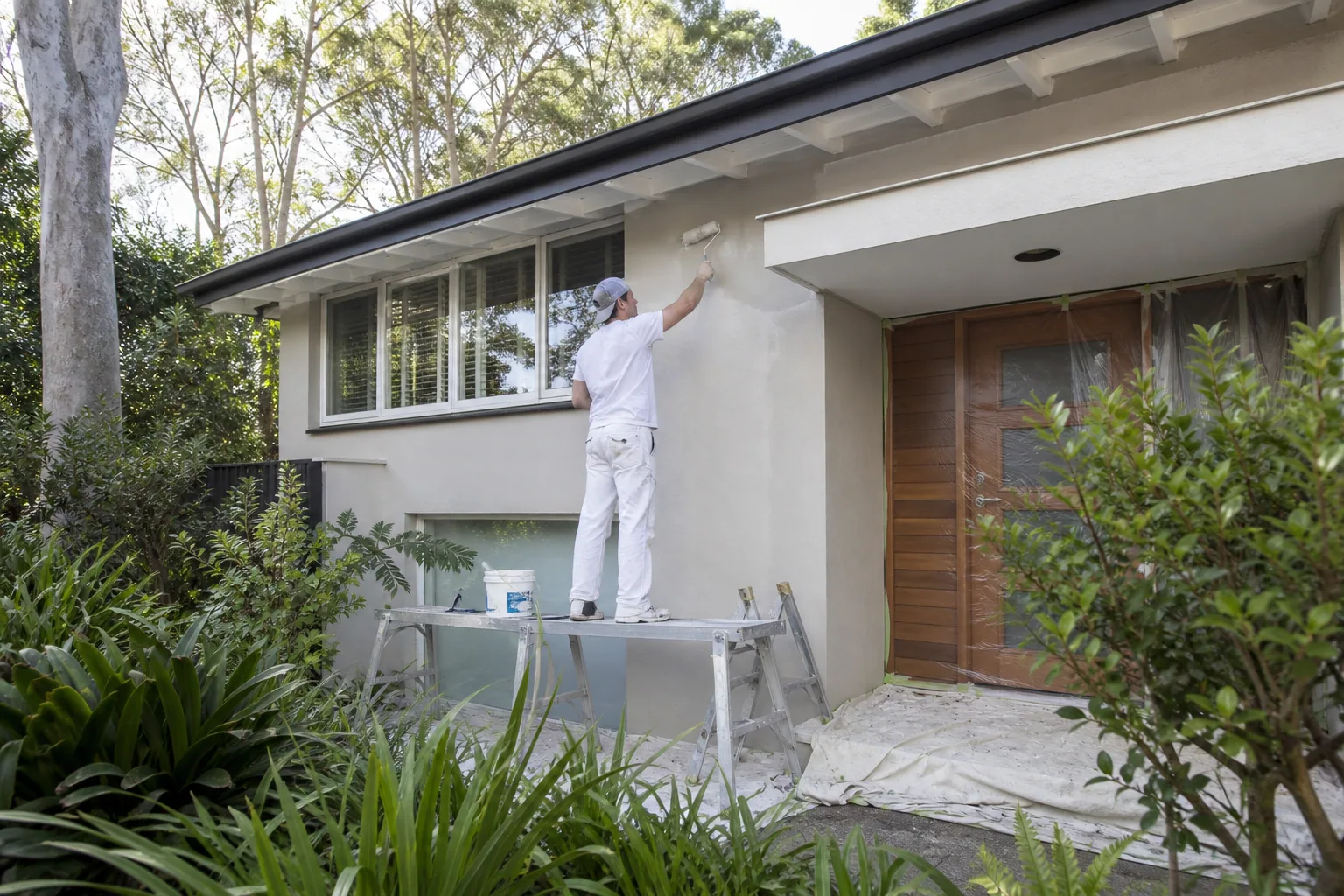 Painter refreshing a Milford beachside home
